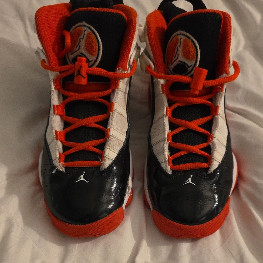 Kids' Black and Orange Air Jordan 6 Rings